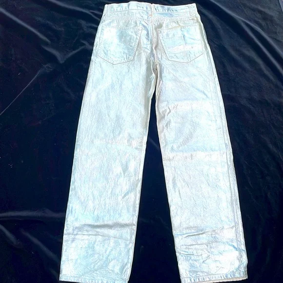 ZARA CHROME / METALLIC SILVER DIPPED BOYFRIEND DENIM JEANS -6 🔥🤘 - Picture 9 of 12